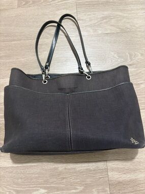 Lauren Ralph Lauren Black Canvas Tote with Leather Handles